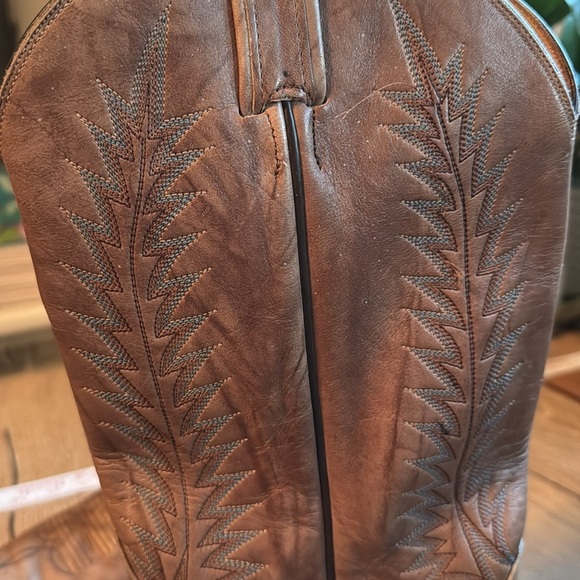 Tony Lama Brown Leather Cowboy Boots Mens 10D pointed toe feathers Western Rodeo - Picture 4 of 9